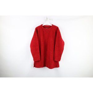 Vintage 90s Streetwear Medium Blank Sherpa Deep Pile Fleece Sweater Red USA